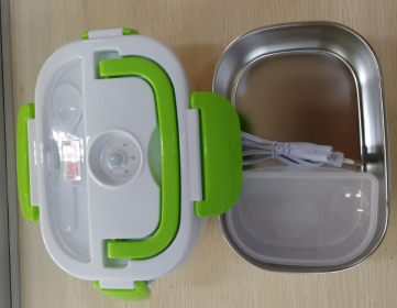 Color: Stainless steel green, Model: UK - Portable Electric Heating Lunch Box