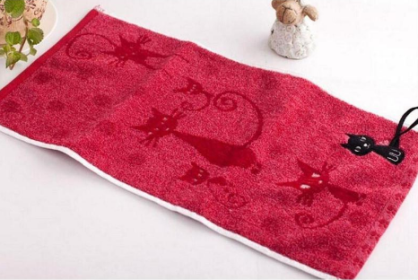 Color: Red, quantity: 3pcs - Tail Hook Cotton Cat Face Towel 25x50cm