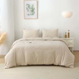 Color: White - Size: Twin - Queen Duvet Cover Set 3 Pieces Solid Color Bedding Set with 1 Duvet Cover and 2 Shams Comforter Not IncludedXJ250508