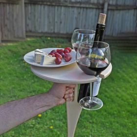 Color: Beige - Portable Wine Table With Folding Round Table, Mini Wooden Picnic Table, Easy To Carry, Removable Beer Table
