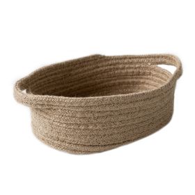 style: Oval with handle - Runjia Home Handmade Linen Woven Rope Coaster Japanese Simple Storage Basket Circular Straw Storage With Handle