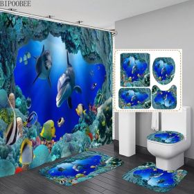 Color: Y3HAIt02, Dimensions: 90x180cm - Three-Piece Bathroom Shower Curtain Waterproof And Mildew Proof Polyester Bathroom Curtain 3D Dolphin