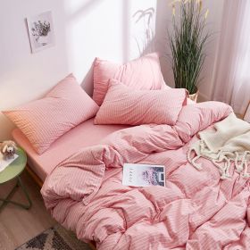 Color: Pink, Size: 1.2M bed sheet - Tianzhu Cotton Four-Piece Striped Knitted Cotton