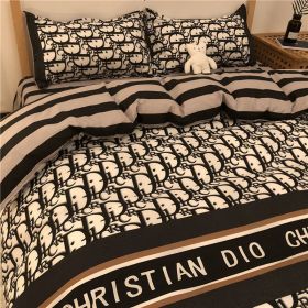 Color: Q, Bedding Size: 220x240cm - Cartoon Brushed Washed Cotton Net Red Bed Sheet Duvet Cover