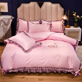 Color: FanghuaMidsummer Pink, Size: 1.5m bed skirt suitable for2 - Summer Washed Ice Silk Bed Skirt Style Four-Piece Suit