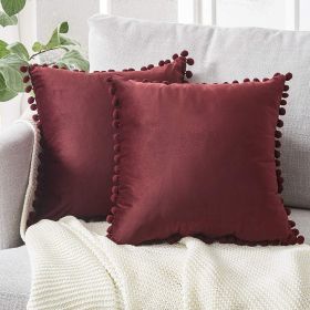 Color: Rose red, Size: 50cmx50cm - Ball Lace Velvet Sofa Pillowcase