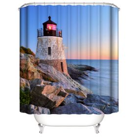 Dimensions: E - Waterproof Shower Curtain Sea Level Lighthouse Shower Curtain Floor Mat Set