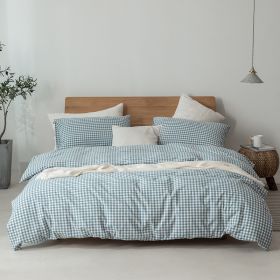 Color: Light blue small grid, Size: A 1.5m - Japanese Style Muji-style Bed And Breakfast Pure Color Lattice Single And Double Duvet Cover Bed Sheet