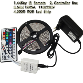 Style: Not waterproof, Model: US - 5050Led led lamp DC12V5M300led+44 key RGB remote control power adapter