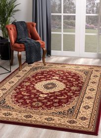 4' X 6' Red and Beige Floral Medallion Power Loom Area Rug