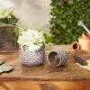 Set of 2 Black Scalloped Cement Flower Pots - Stylish Planters for Home and Garden