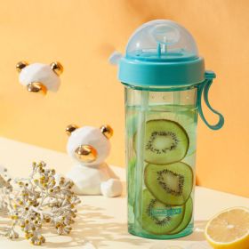 Color: Green, capacity: 600ml - Double Drinking Cup Milk Tea Cup Large Capacity Separated Straw Cup