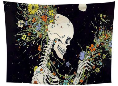 Color: As shown, Size: 130x150CM - Printed Flower Skeleton Tapestry Multifunctional Tapestry Sitting Blanket Wall Hanging