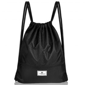 Drawstring Backpack String Bag Foldable Sports Sack with Zipper Pocket-Black - Color: Black