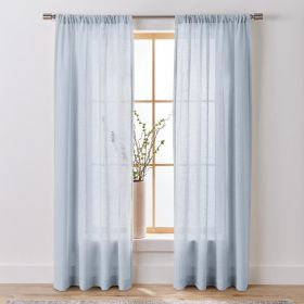 Light Filtering Linen Blend Rod Pocket Curtain, Single Panel, Blue Water, 50" W x 108" L
