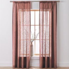 Light Filtering Linen Blend Rod Pocket Curtain, Single Panel, Old Rose, 50" W x 95" L