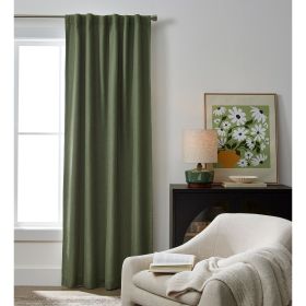 100% Blackout Linen Blend Single Curtain, 50x84, Dark Cilantro