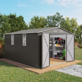 10x12FT Outdoor Storage Shed Large Metal Garden Shed with Double Door and Two Translucent Windows Waterproof Tool Shed for Backyard Patio Lawn Po