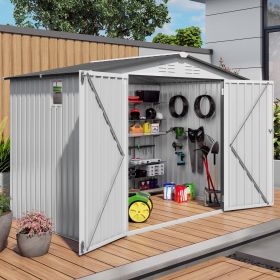 8X6 FT Metal Outdoor Garden Storage Shed, Tool Shed with Pitched Roof Waterproof with One Window and Two Lockable Door