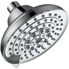6 Spray Settings High Pressure Shower Head 5" Rain Fixed Showerhead - Chrome Adjustable Shower Head with Anti-Clogging Nozzles; Low Flow Easily I