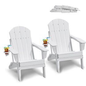 Adirondack Chair Plastic, Set of 2 All-Weather Portable Folding Fire Pit Chair, Outdoor Adirondack Patio Chair with Cup Holder
