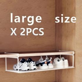 Swiss Quality Adjustable Expandable Shoe Rack, Stackable Iron Shoe Rack, Space Saving Hanging Rack For Home Shoe Storage, Bottom Basket (Option: whitelargesize2)