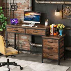 Computer Desk, Study Writing Table with Reversible Drawer Cabinet (Main Material: Wood, Main Color: Natural)