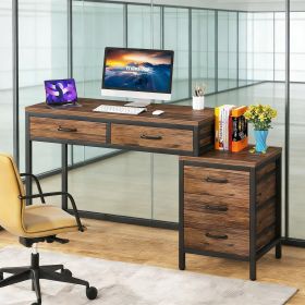 Computer Desk, Study Writing Table with Reversible Drawer Cabinet (Main Material: Wood, Main Color: Brown)