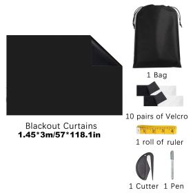 Black Blackout Shades 100% Blackout Blind Curtain for Window No Drill Window Blackout Shades Film (size: 57*118.1inch)