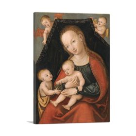 Virgin And Child With St. John Baptist And Two Angels (Type: Standard Framed Canvas Print, size: 12" x 8" / 30cm x 20cm (approx))