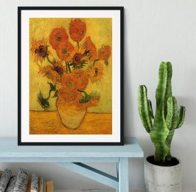 Still Life Vase with Fifteen Sunflowers 2 by Van Gogh Framed Print (Color: White/No White Edging, size: 18" x 12" / 48cm x 30cm (approx))